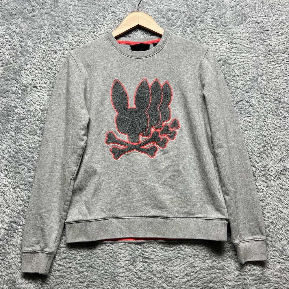 Psycho Bunny Sweatshirt Boys Large Gray Red Sacramental Chenille Crewneck‎